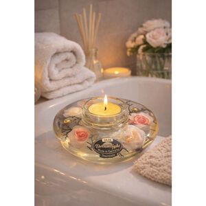 Gilde Dreamlight German Glass Tealight Candle Holder Roses Floral Made in German